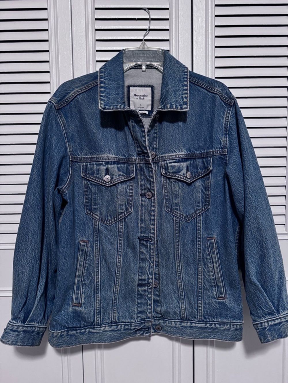 Abercrombie & Fitch Distressed Blue Denim Oversized Jacket